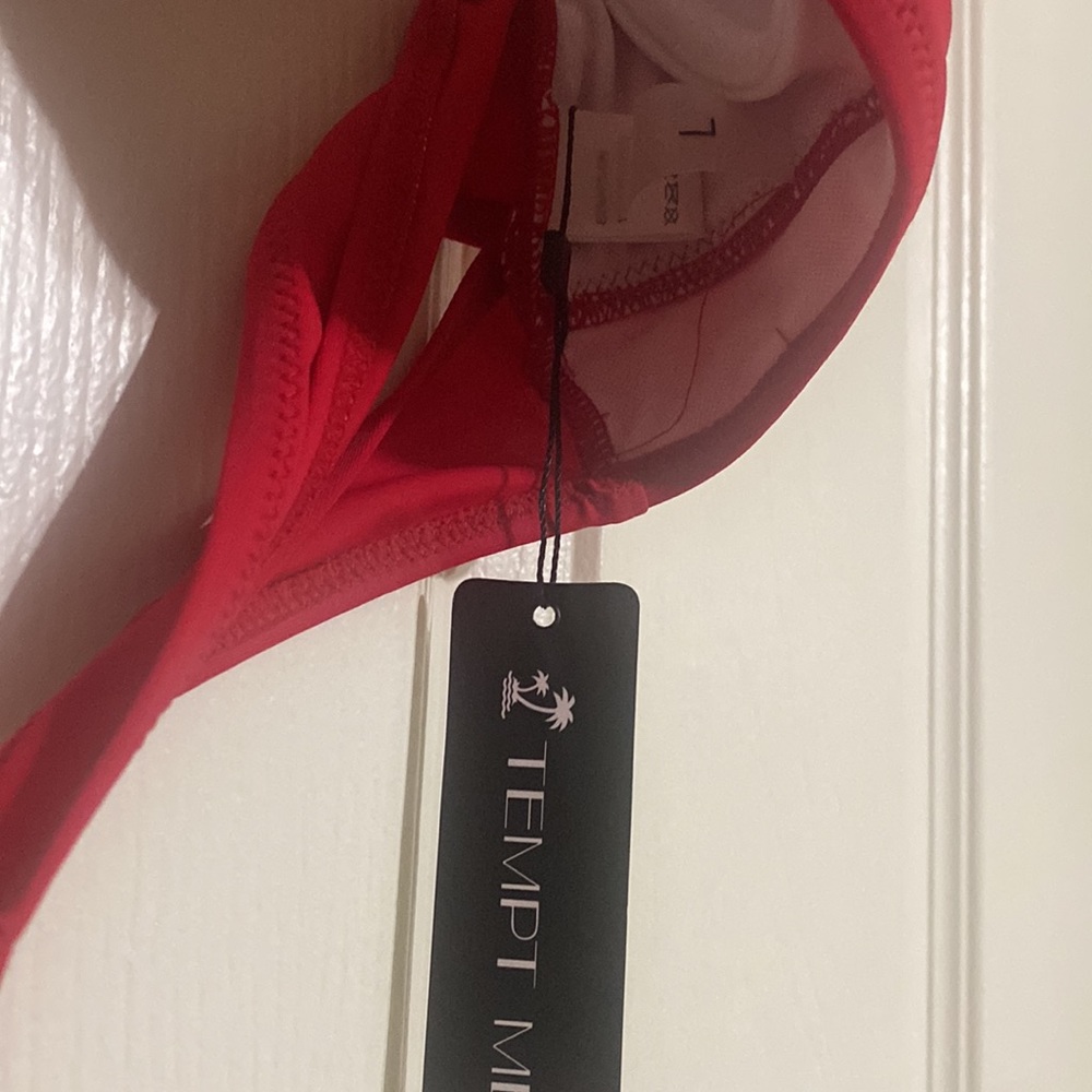 Red Ruched Two Pieces Bathing Suit - Picture 2 of 4